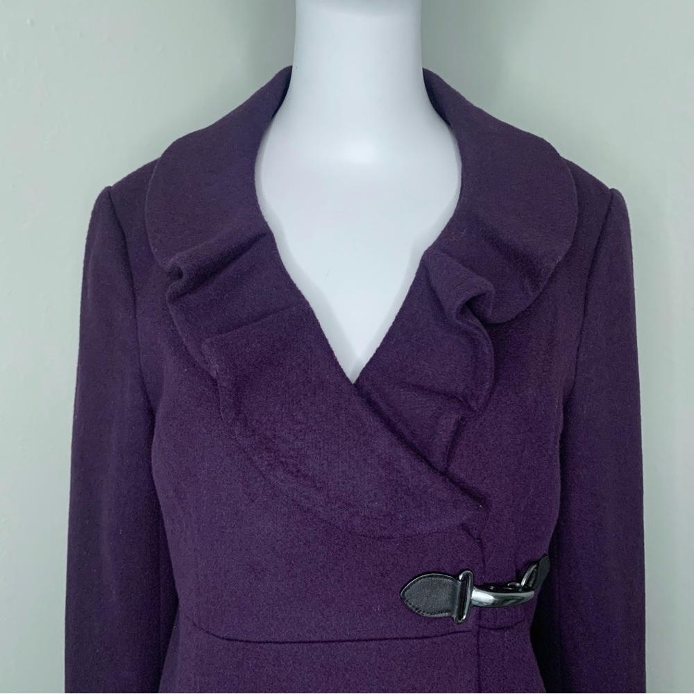 TIBI Wool Eggplant Plum Coat With Ruffle Detail and Toggle Closure Size 6 - Picture 4 of 16